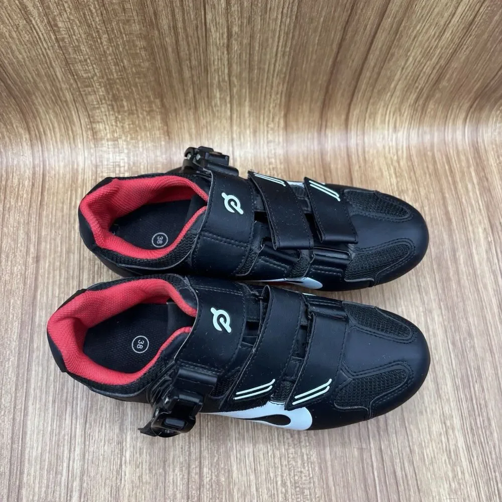 Peloton Cycling Women's Size‎ 7 EU 38 Black Red Leather Cleats Athletic Shoes